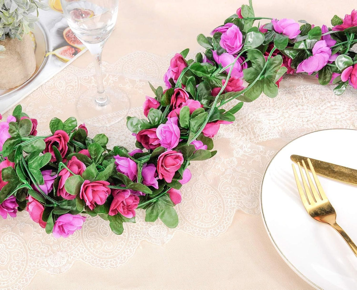 Miracliy 9Pcs 74FT Purple Flower Garland Artificial Rose Arch Vines Fake Spring Floral Garland for