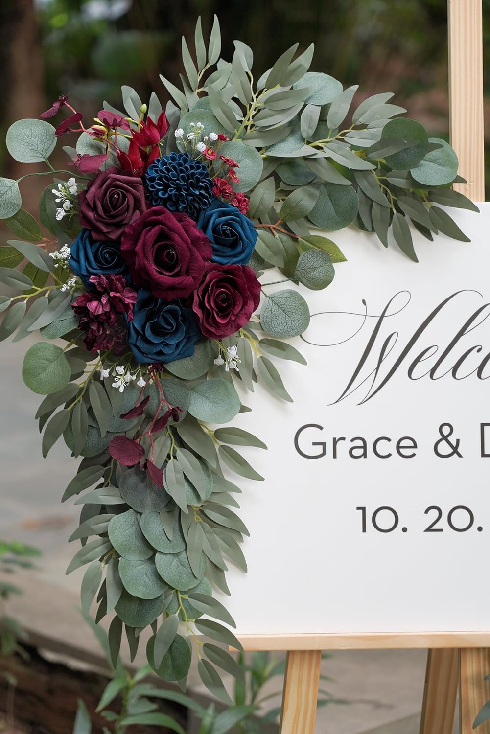 Navy and Burgundy Flower for Wedding Welcome Signs Decorations, Artificial Burgundy Wedding Arch