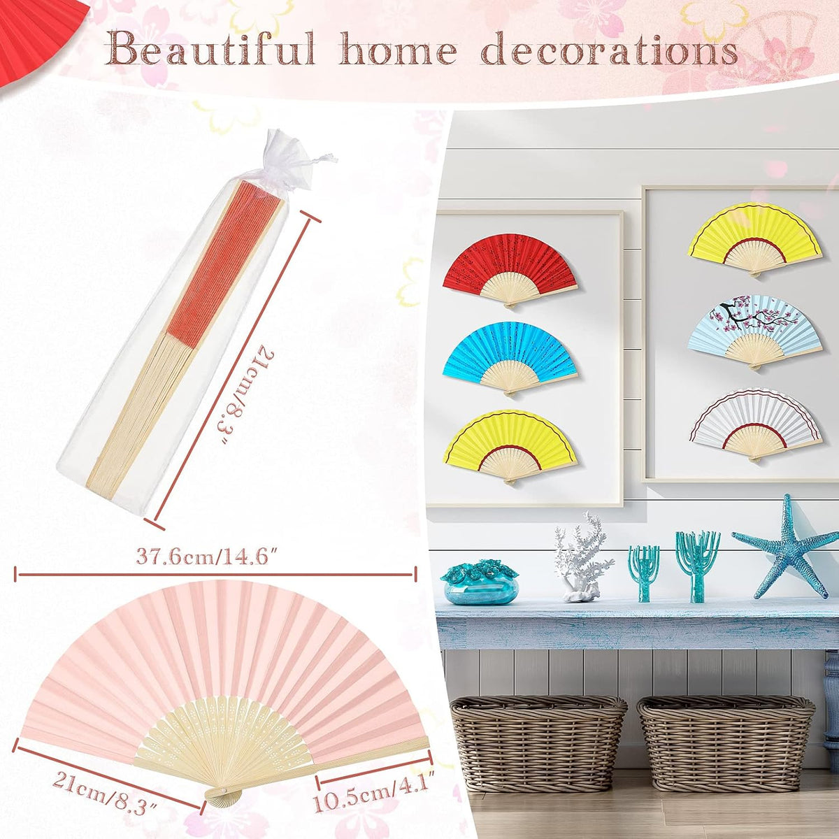 80 Pieces Paper Hand Fan and Organza Hand Fan Bags Bamboo Folded Hand Fan Paper Handheld Fans for