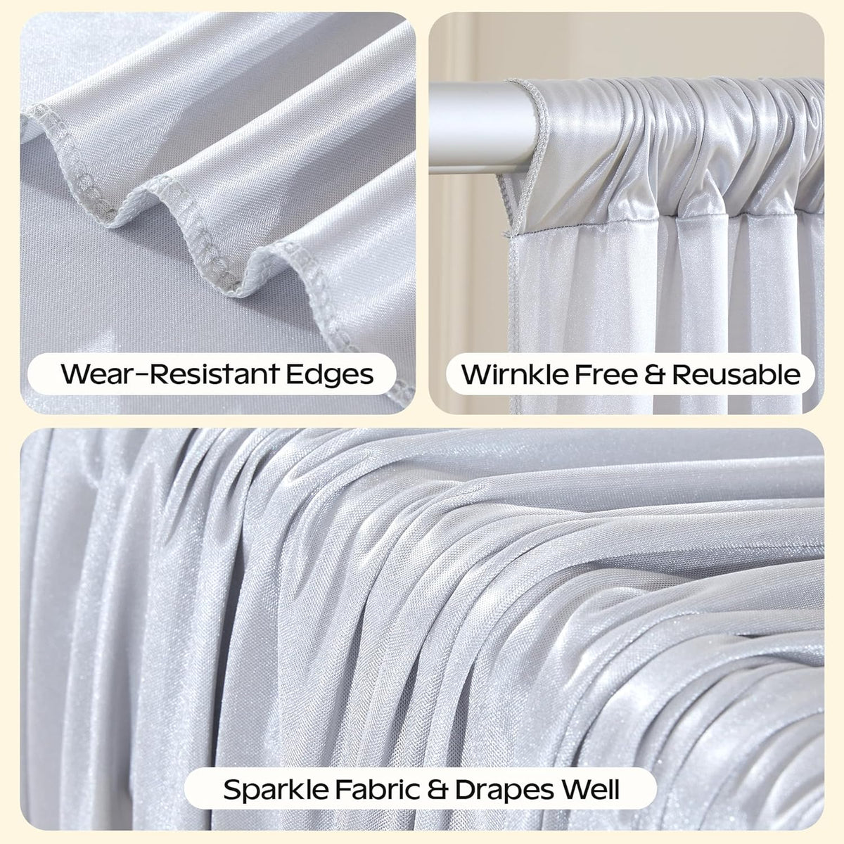 Silver Glitter Backdrop Curtain for Parties Wedding,10Ft x 10Ft Satin Shimmer Photo