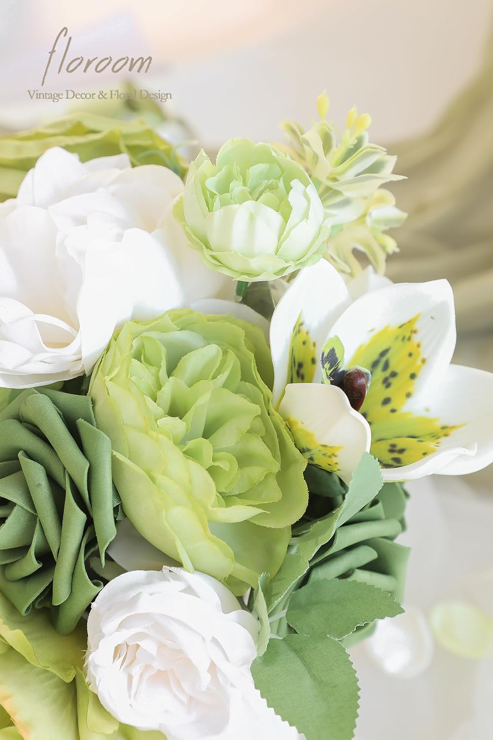 Floroom Olive Green White Artificial Flowers Fake Roses Peonies and Greenery Combo Box Set for DIY