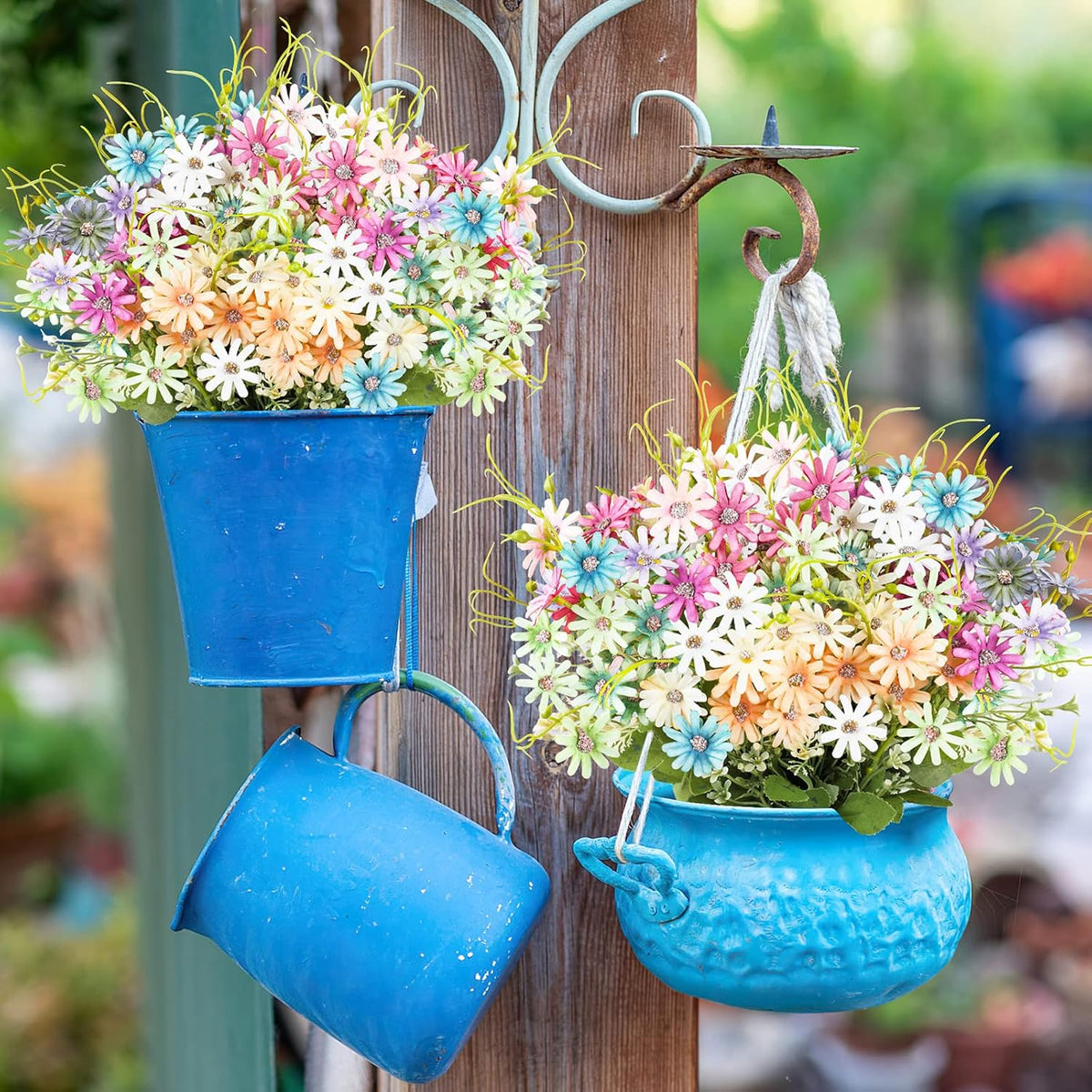AmyHomie 6 Bundles Wildflowers Fake Daisy Outdoor Artificial Flowers UV Resistant Silk Wild Flower