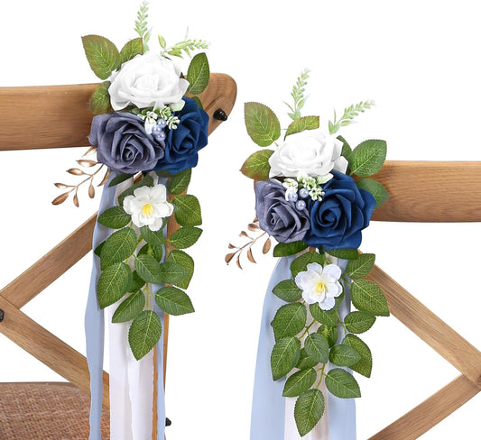 10 Wedding Aisle Decorations for Ceremony - Blue Chair Flowers for Aisle Decor and Church Pew