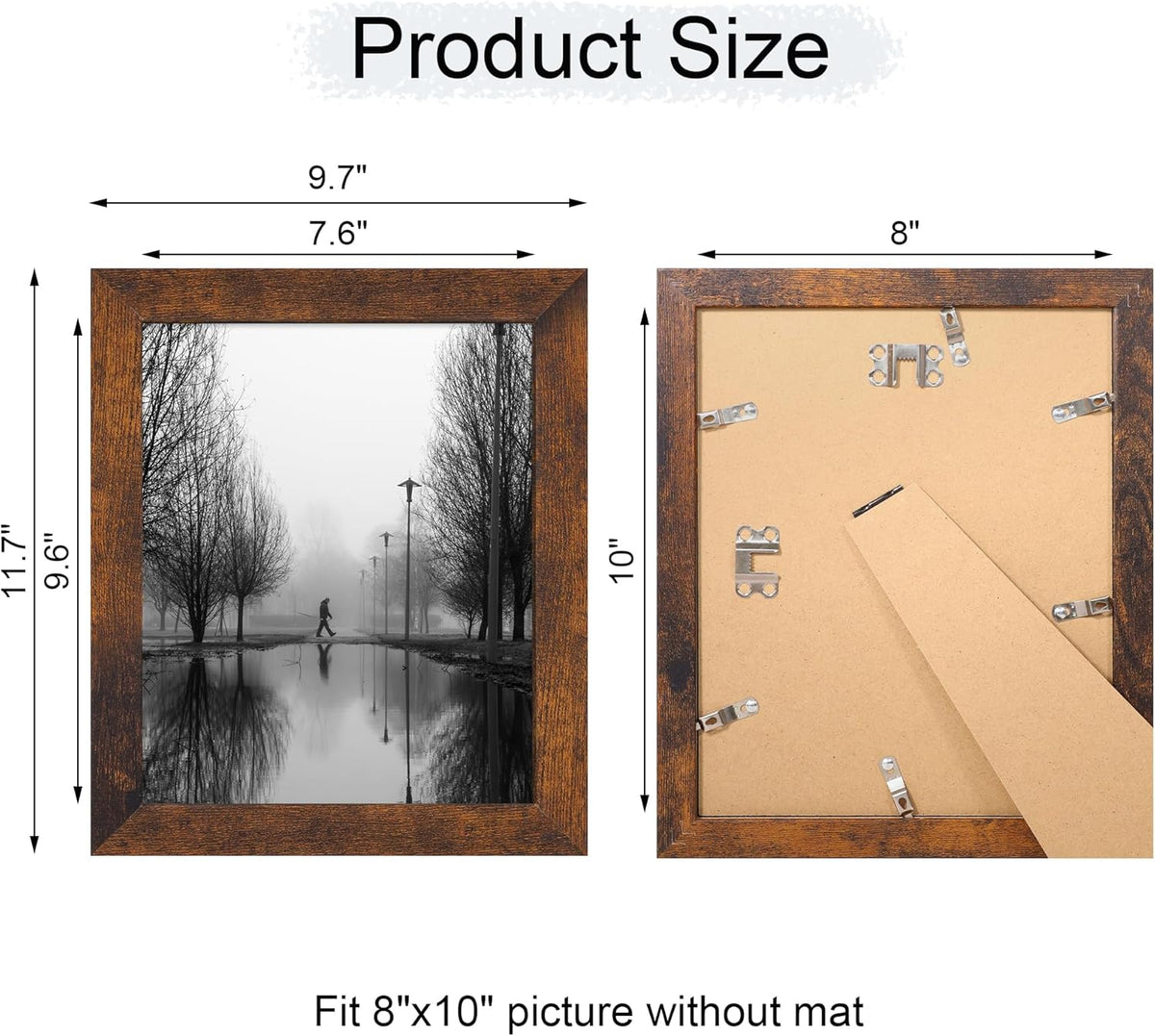 8x10 Picture Frame Set of 4, High Definition Glass 8 x 10 Frame, Wood Rustic Photo Frames for