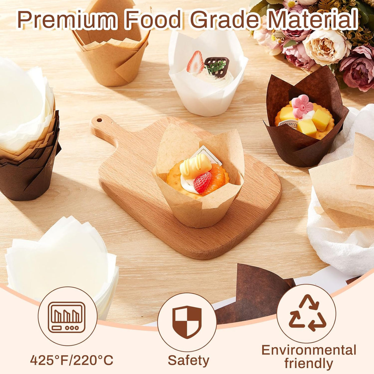 300 Pcs Jumbo Muffin Liners for Baking 2-1/4" x 4" Large Tulip Cupcake Liners Greaseproof Cupcake