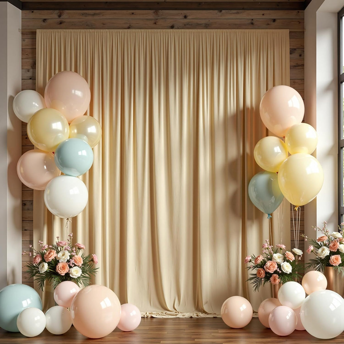 40ft x 10ft Wrinkle Free Beige Backdrop Curtain for Wedding Parties, Thick Polyester Photo Backdrop