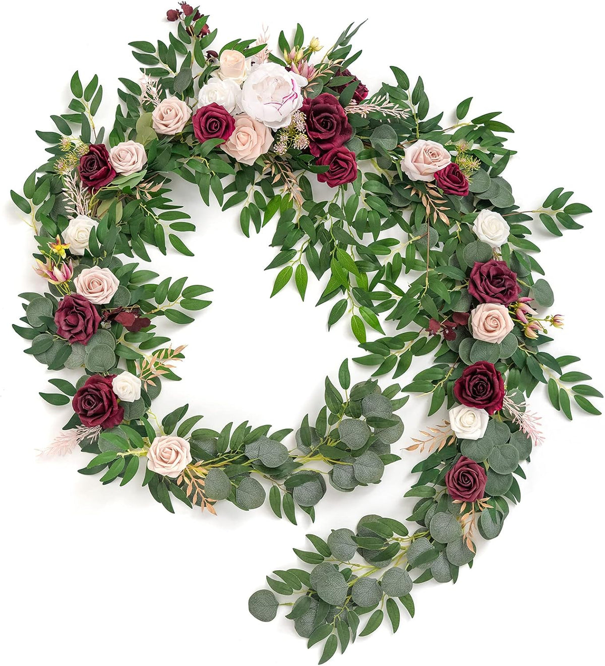 Ling's Moment 9FT Spring Flower Garland - Wedding Arch Flowers, Eucalyptus & Rose, Artificial