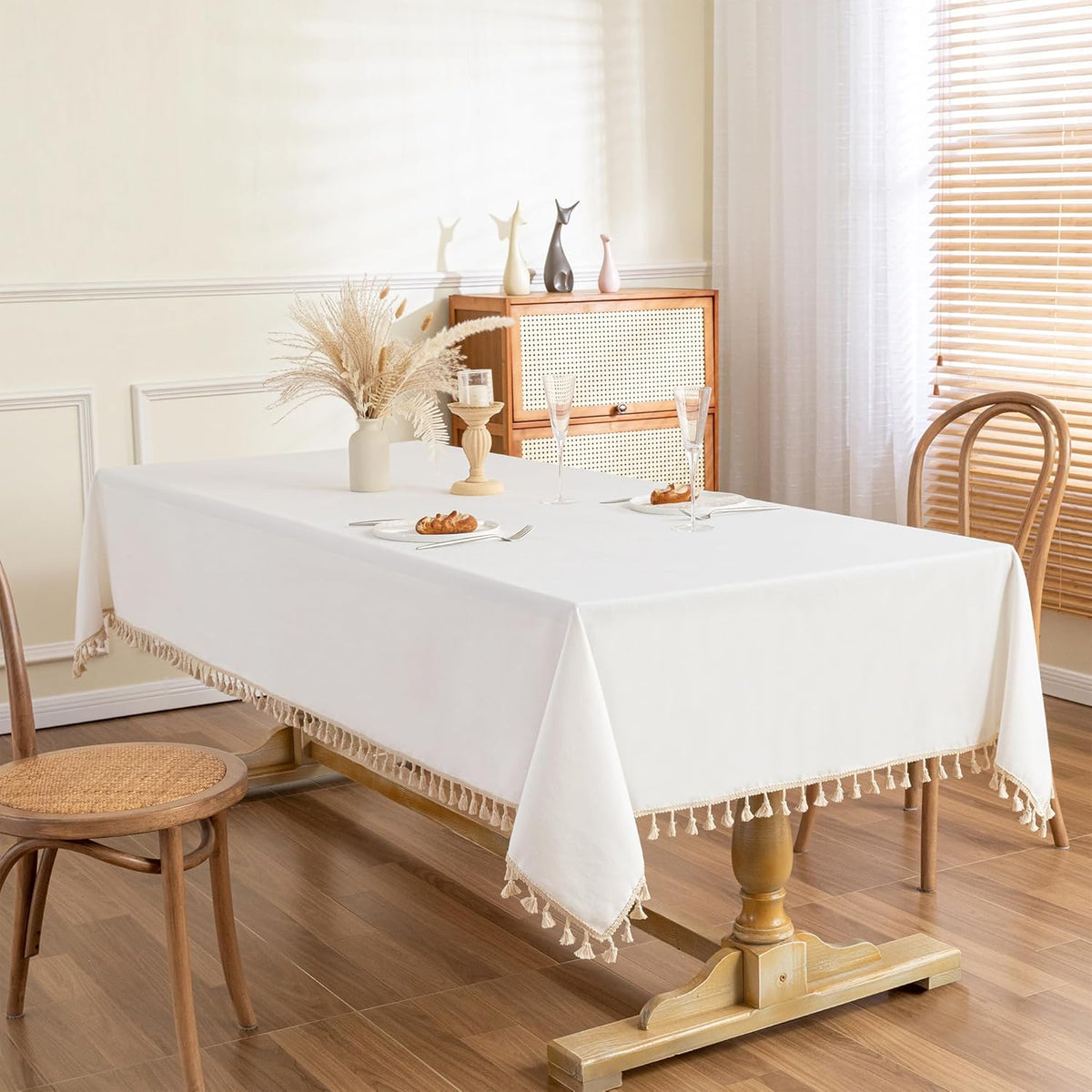 MYSKY HOME White Table Cloth Rectangle, Rectangular Table Cloth, Wrinkle Resistant, Waterproof