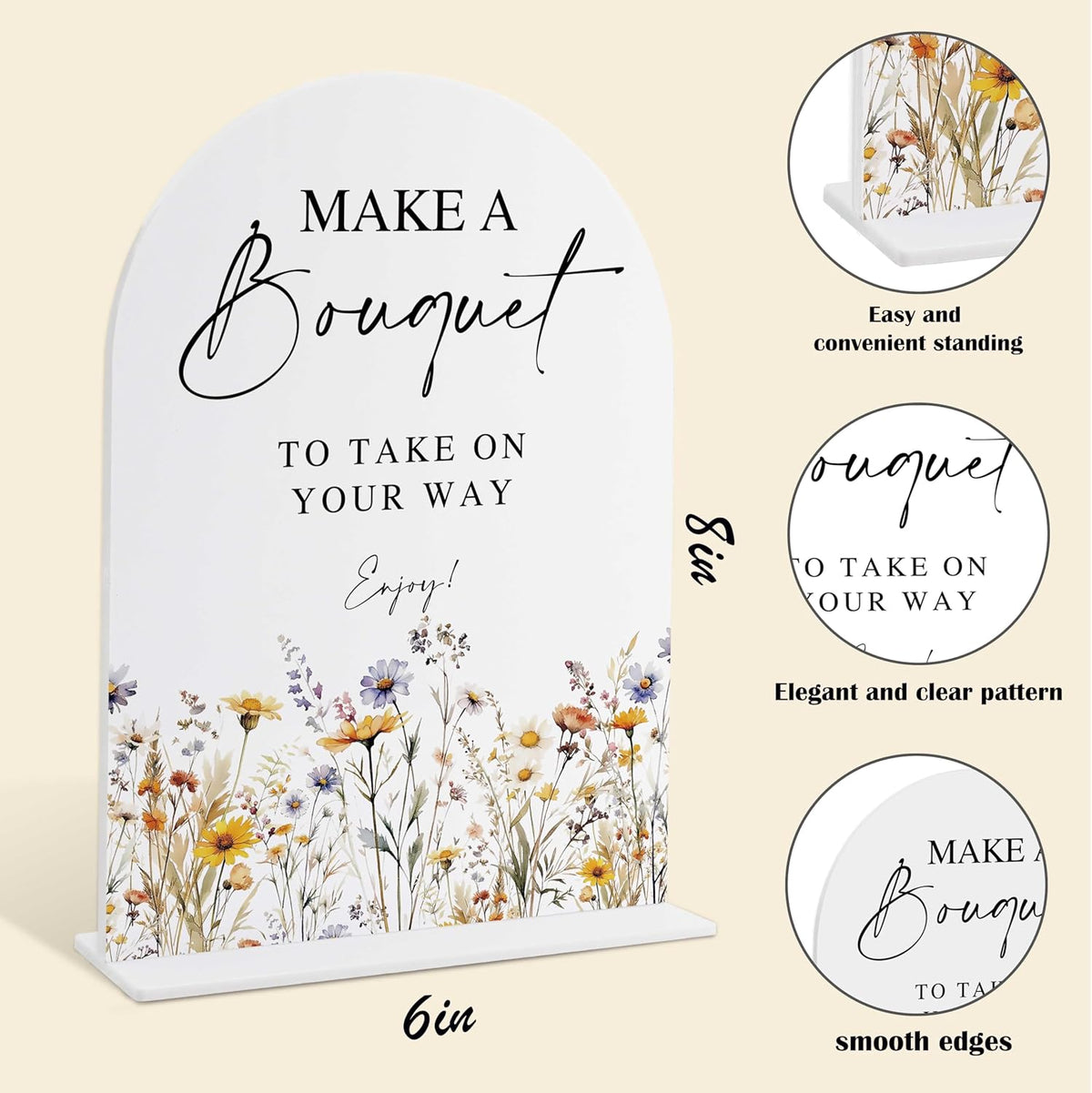 Wedding Signs for Ceremony and Reception, Boho Floral Acrylic Make A Bouquet Sign Sign, Wedding