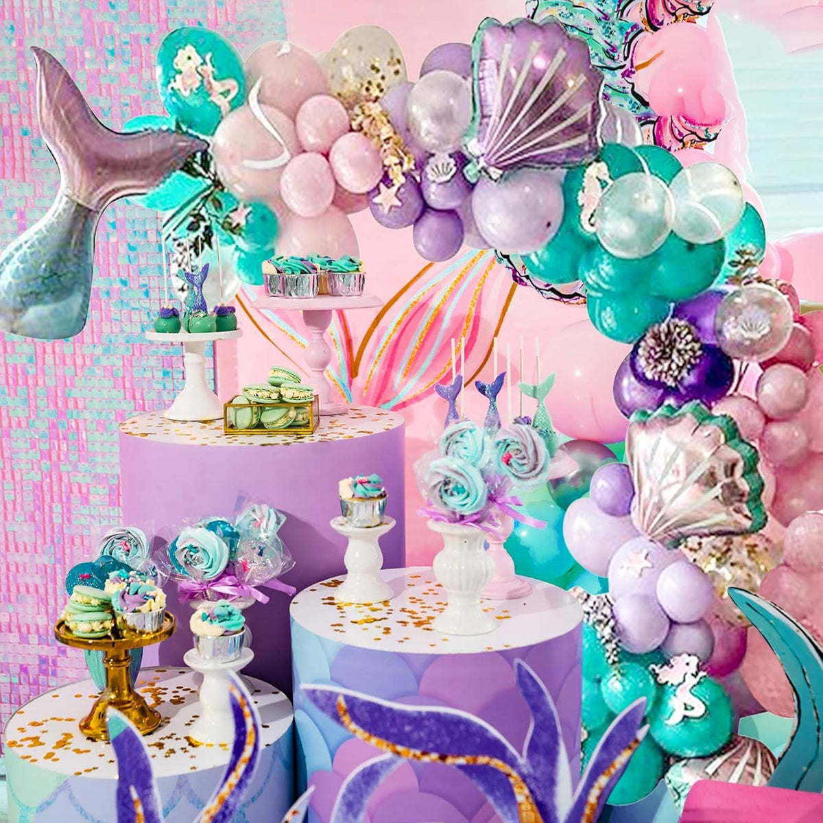 DIY Balloon Garland Kit 95pack, Gold Confetti Balloons & Blue Pink Purple Latex Balloons for Baby