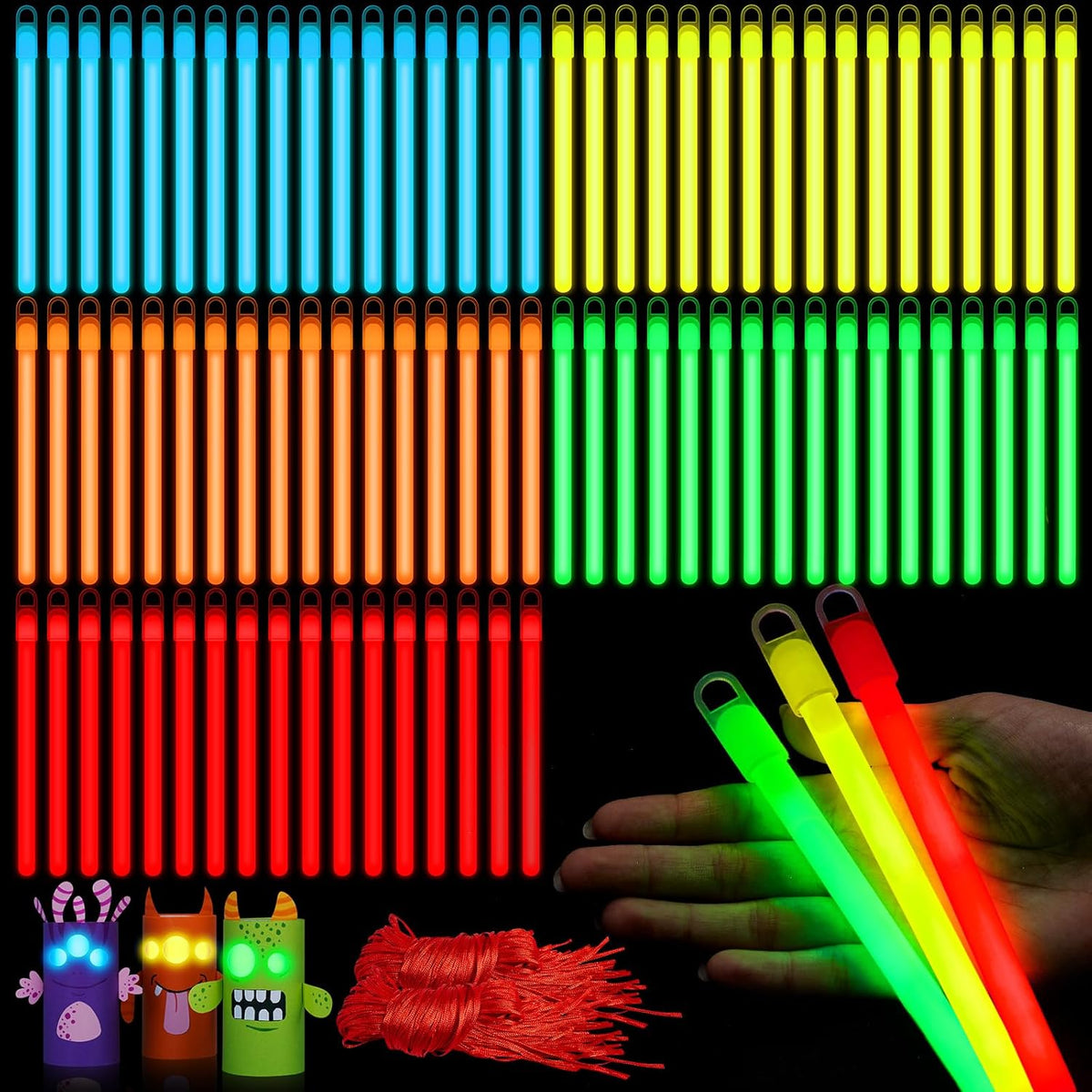 Lewtemi 4" or 6" 100 Pack Bright Glow Sticks Bulk, Glow in The Dark Party Supplies Birthday and