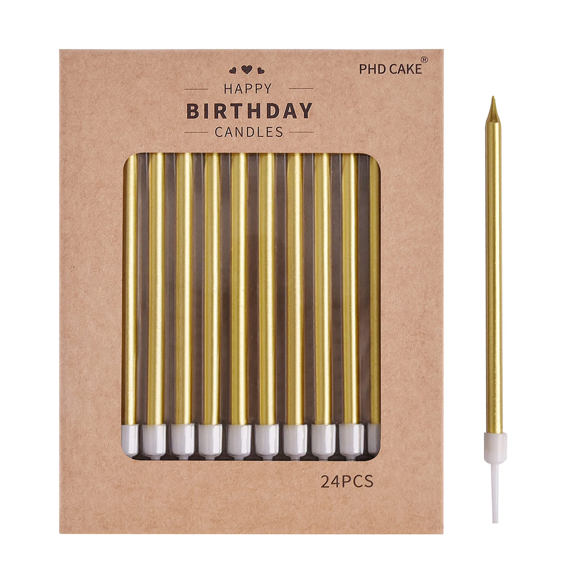 PHD CAKE Gold Long Thin Metallic Birthday Candles, Cake Candles, Birthday Parties, Wedding
