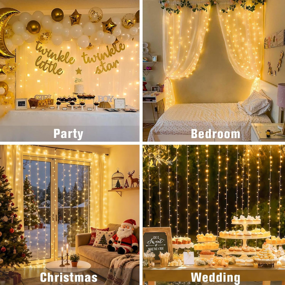JMEXSUSS 300 LED Remote Control Christmas Curtain Lights, Plug in Fairy Curtain Lights Outdoor