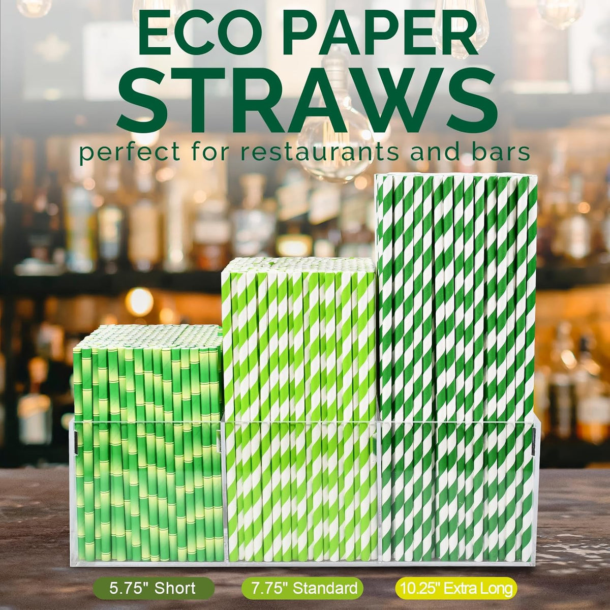 Eco-friendly 10.25 Inch Long Disposable Paper Drinking Straws 6mm Wide [100 Pack] - Green/White