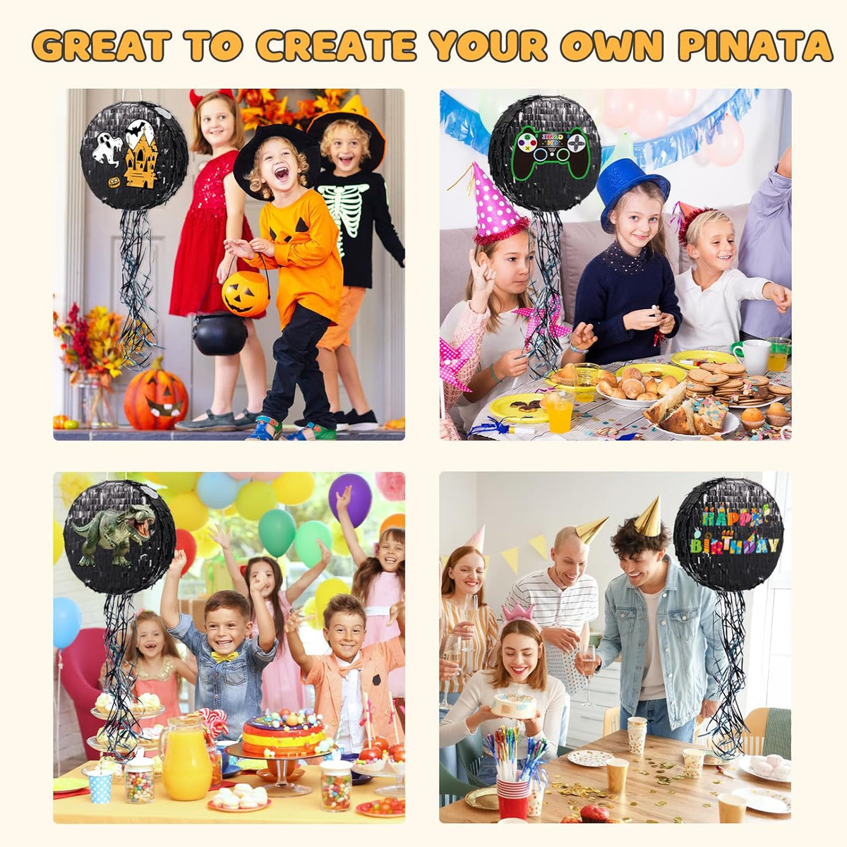 WERNNSAI Black Round Pinata for DIY - Halloween Black Moon Pinata for Kids DIY Birthday Party Disco