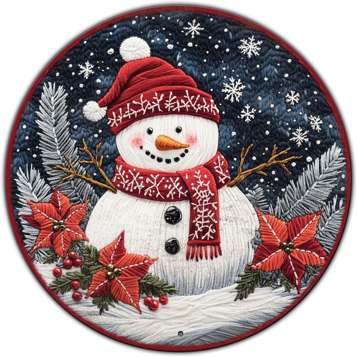 Round Christmas Snowman Decor Metal Tin Sign for Door Hanging Sign for Home Bars Clubs Cafes 12 *