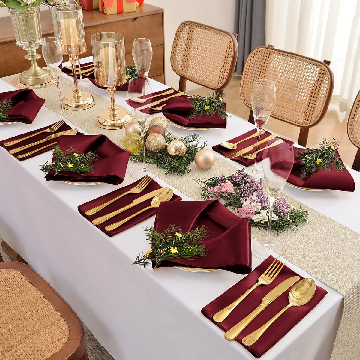 12 Pieces Burgundy Satin Napkins, 17" x 17" Square Table Napkins, Silky Soft Smooth Washable
