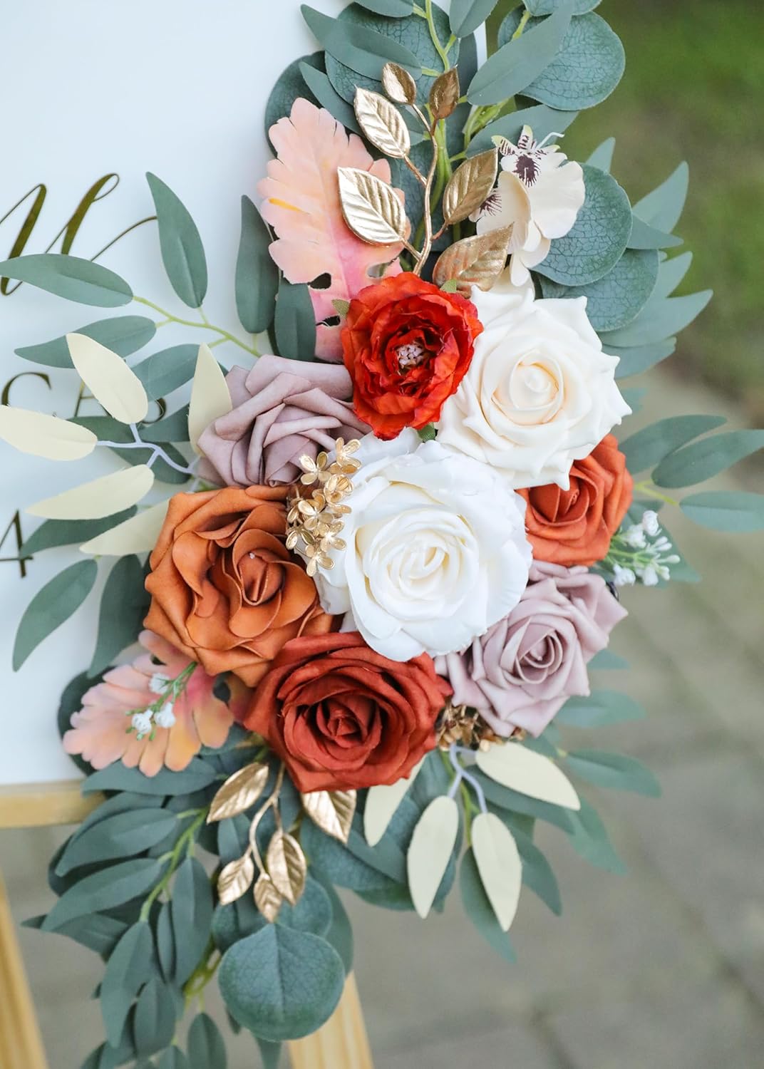 Burnt Orange Wedding Arch Flowers, Artificial Flowers for Wedding Welcome Signs and Autumn Weddings
