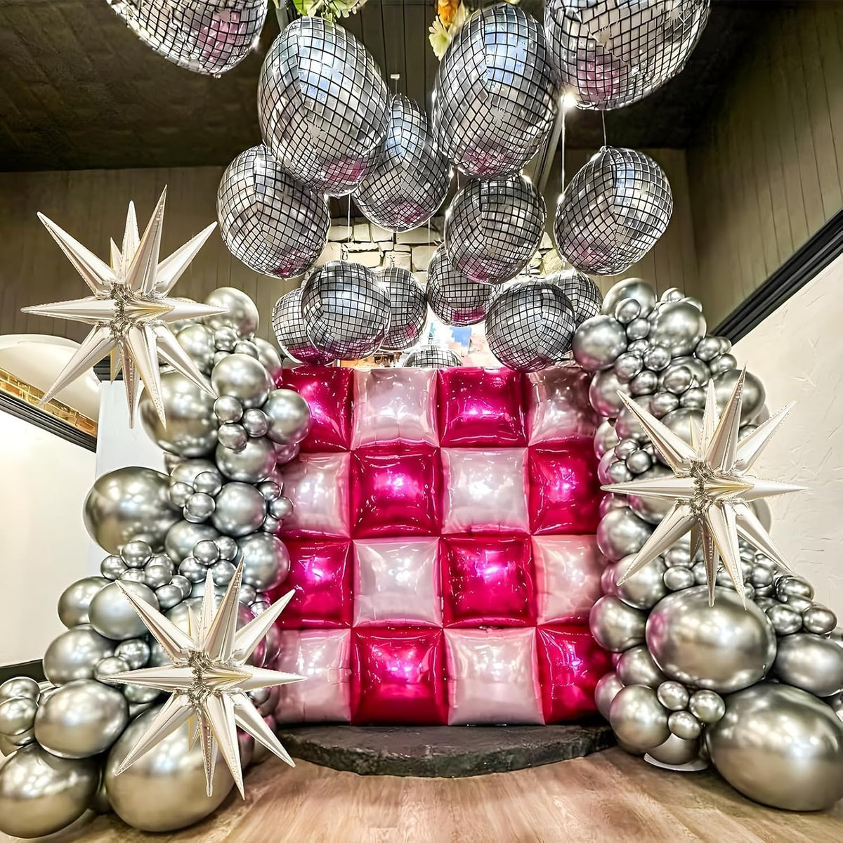12Pcs Disco Ball Balloons, 22" 15" 10" 4D Aluminum Foil Balloons, Metallic Silver Disco Balloon for