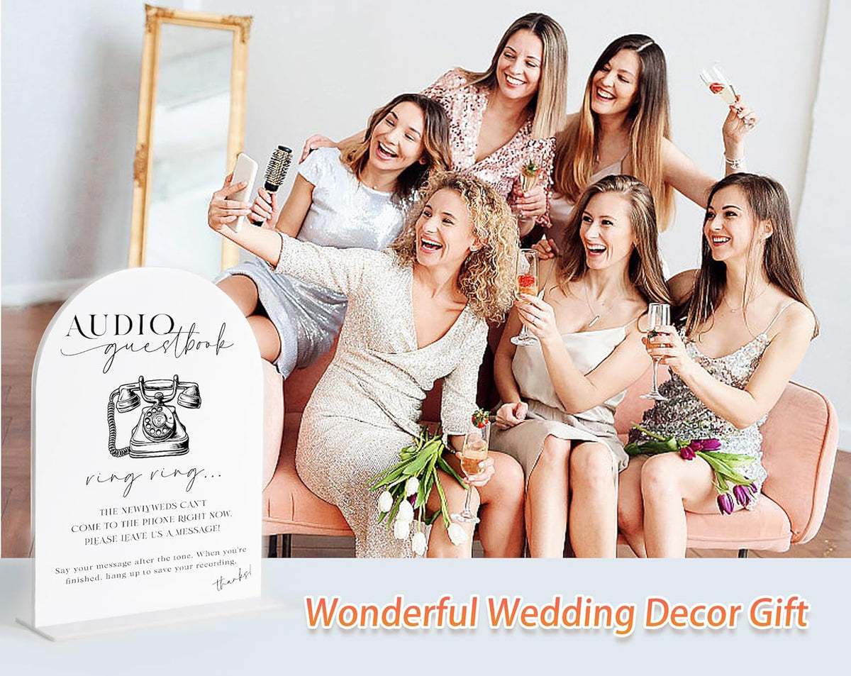 Audio Guest Book Sign, White Arch Acrylic Wedding Sign, Audio Guest Book Wedding Phone, Bridal
