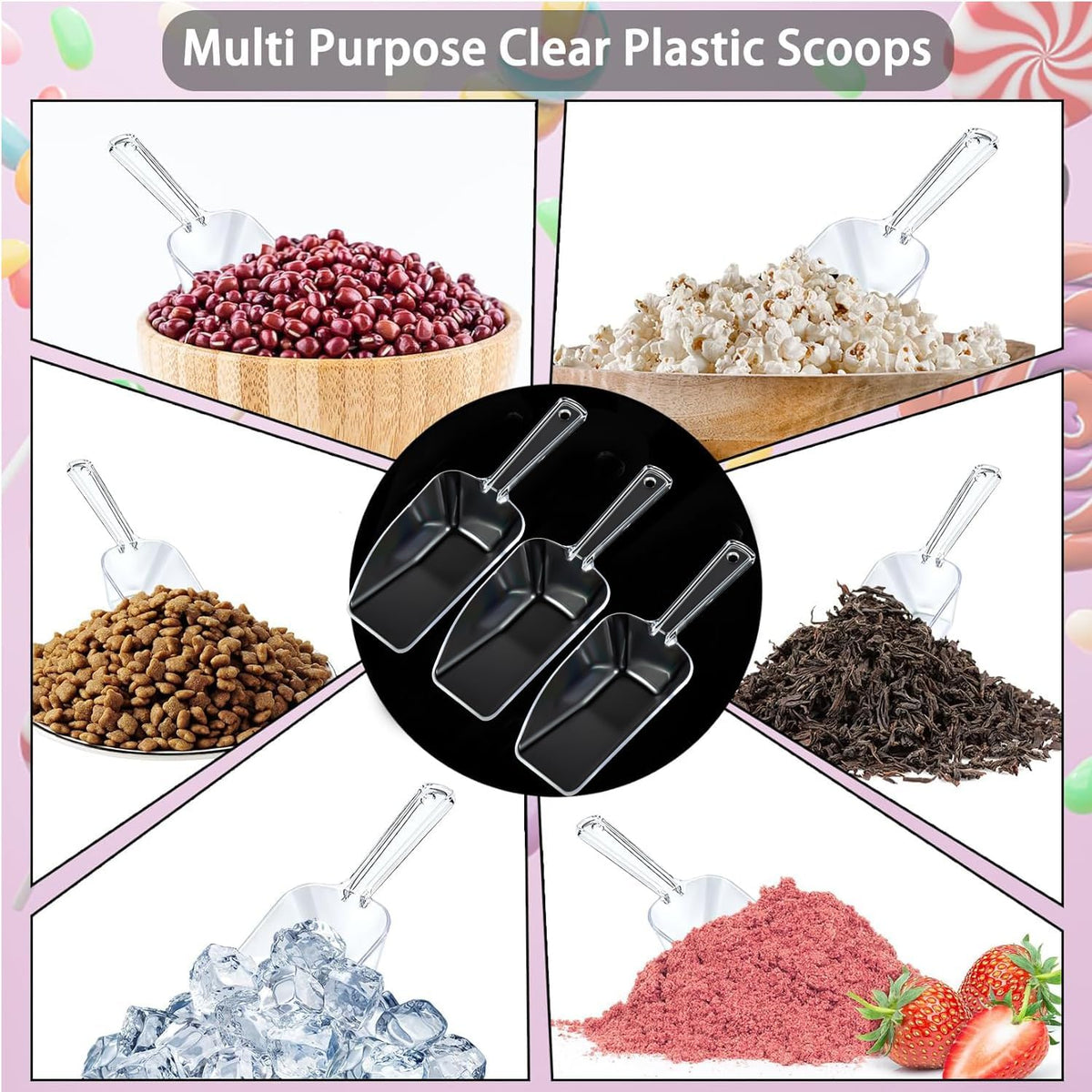 3 Pcs Clear Plastic Ice Scoop Set, Small Acrylic Serving Scoops For Candy Buffet, Canisters, Dry