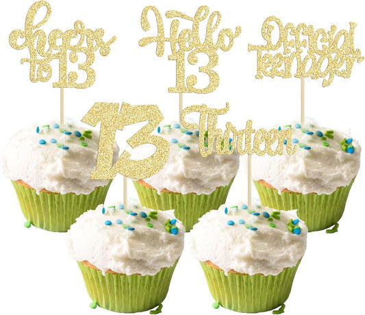 30Pcs 13th Birthday Cupcake Toppers Hello 13 Cupcake Picks Official Teenager Cheers to 13 Years Old