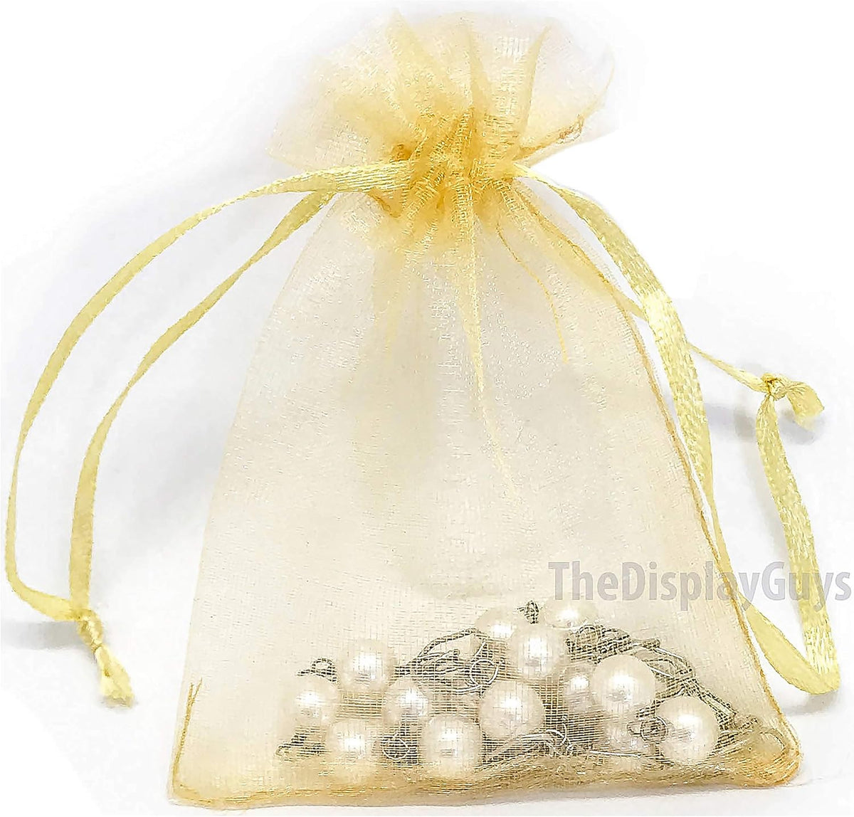 TheDisplayGuys 48-Pack 3x4 Gold Sheer Organza Gift Bags with Drawstring, Jewelry Candy Treat