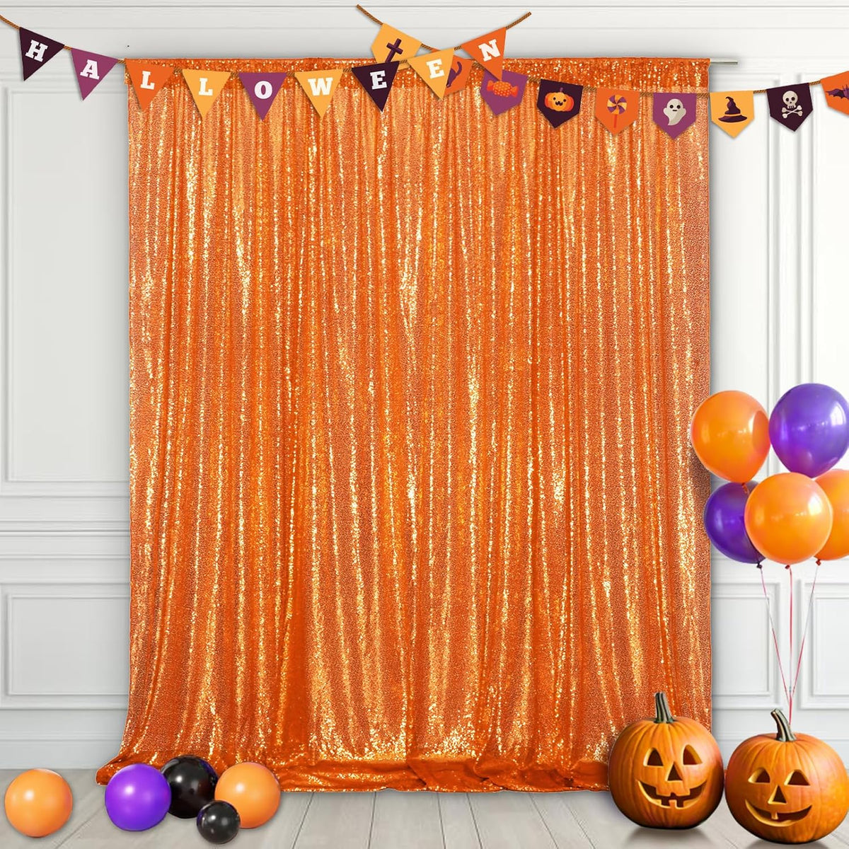 Eternal Beauty Orange Sequin Backdrop, 10x10 Ft Halloween Glitter Background Curtains for Shimmer