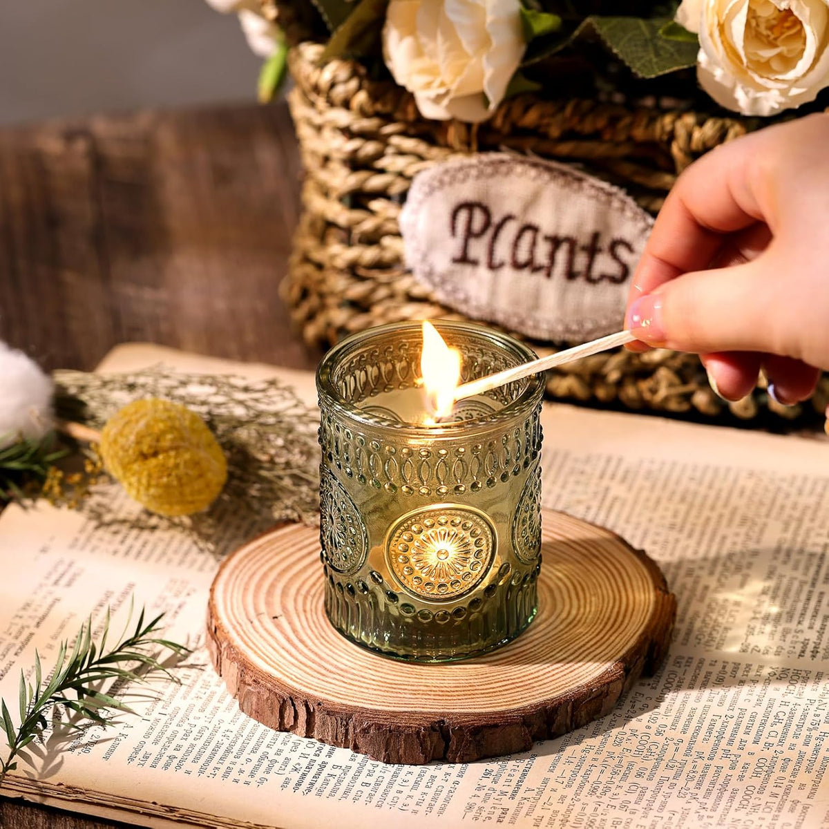 DARJEN Green Votive Candle Holders Set of 36- Glass Candle Holders Bulk for Flameless LED Tea
