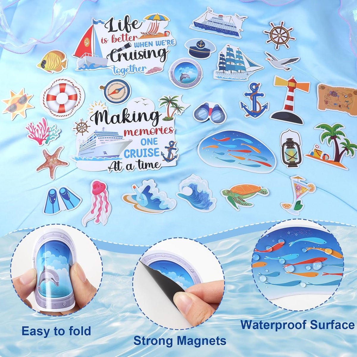 Cruise Door Decorations Magnetic, 27 Pcs Large Nautical Cruise Ship Magnets for Door Funny Carnival