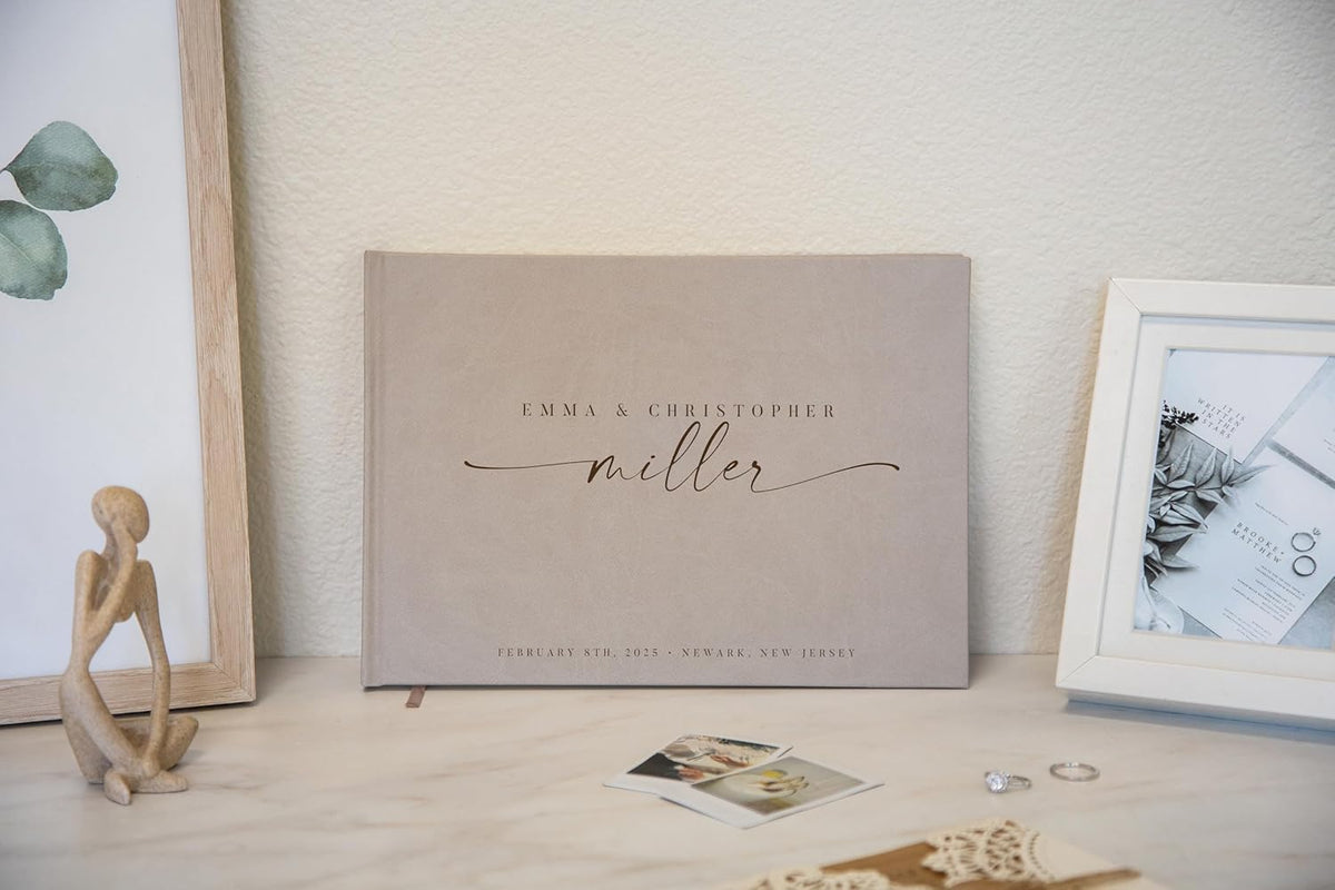 Personalized Guest Book - 11.5" x 8.5" Custom Bride & Groom Names with Bookmark and Hard Cover 140