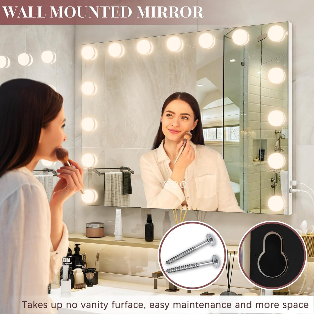 32"x24" Hollywood Vanity Mirror with Lights, 18 Dimmable LED Bulbs, 3 Color Modes, 10X
