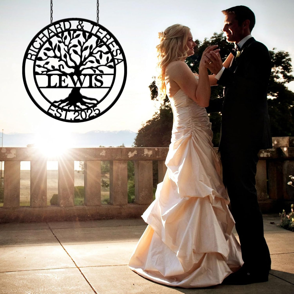 Personalized Wedding Gift for Couple, Custom Metal Tree of Life Wall Art Sign, Outdoor Monogram