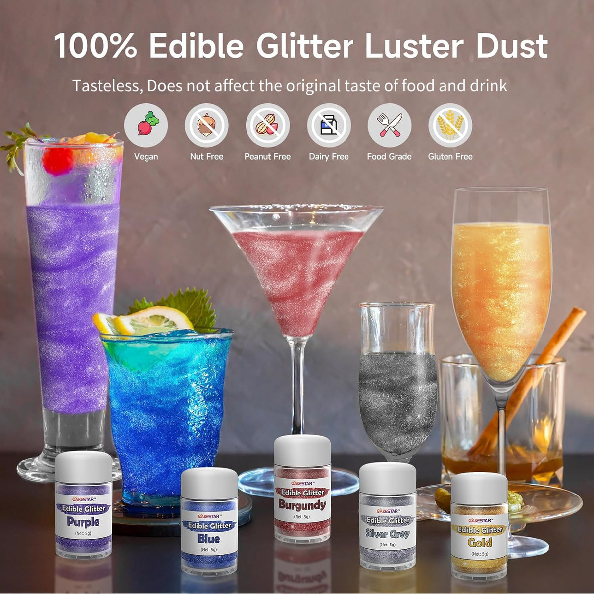 Edible Glitter for Cocktails, 10 Colors Easter Decorations Luster Dust Edible, Food Grade Shimmer