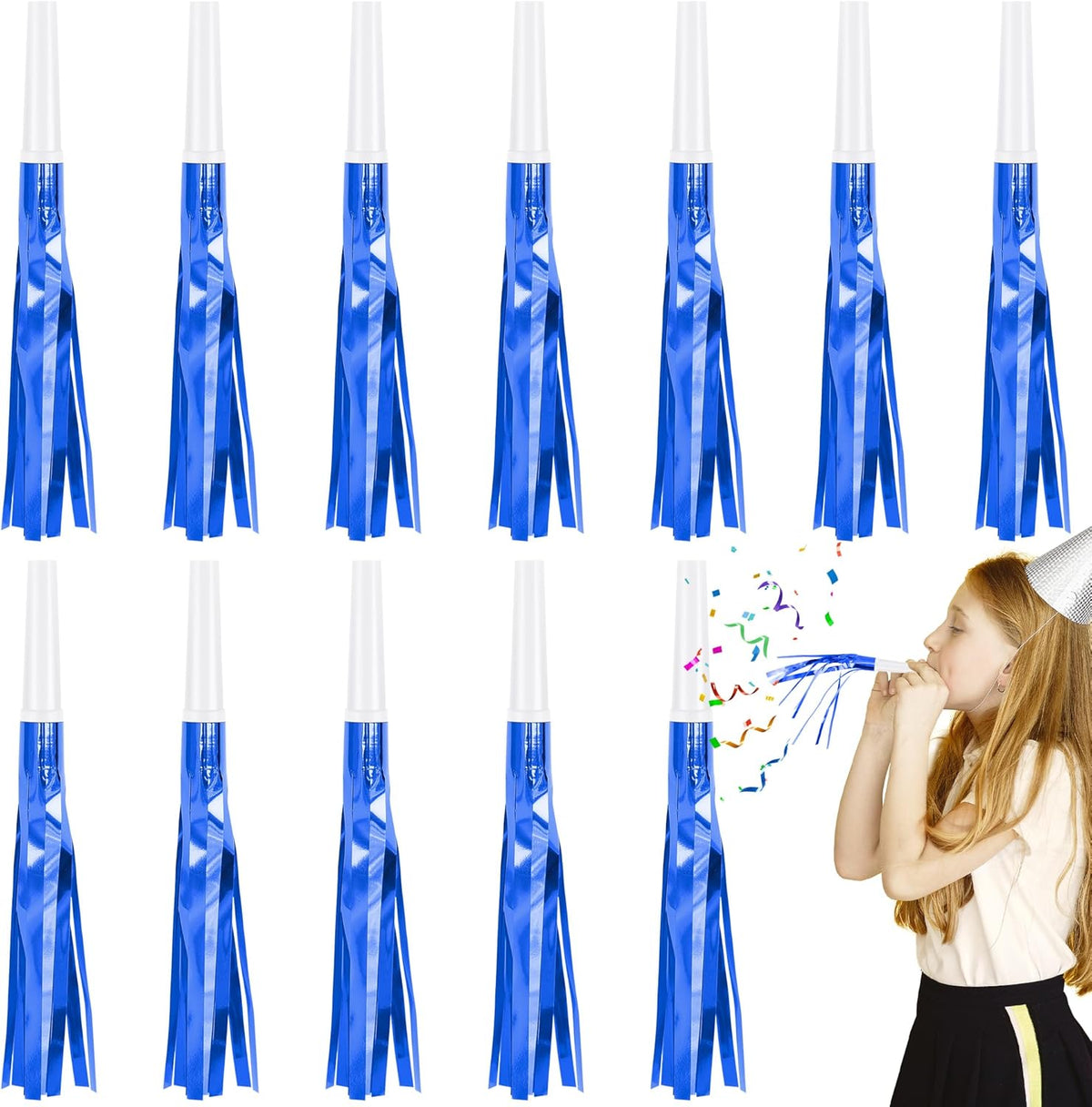 12 Pcs Glitter Noise Makers Metallic Fringed Party Blower for Adults Birthday Graduation New Years