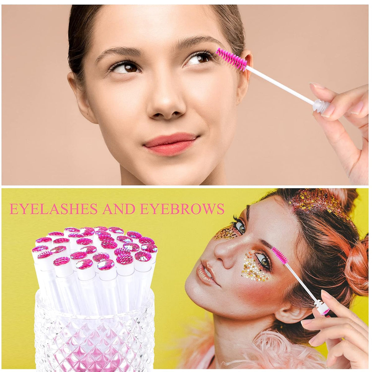 50 Piece Disposable Mascara Brushes Eyelash Extension Brush Diamond Mascara Wands with Tube
