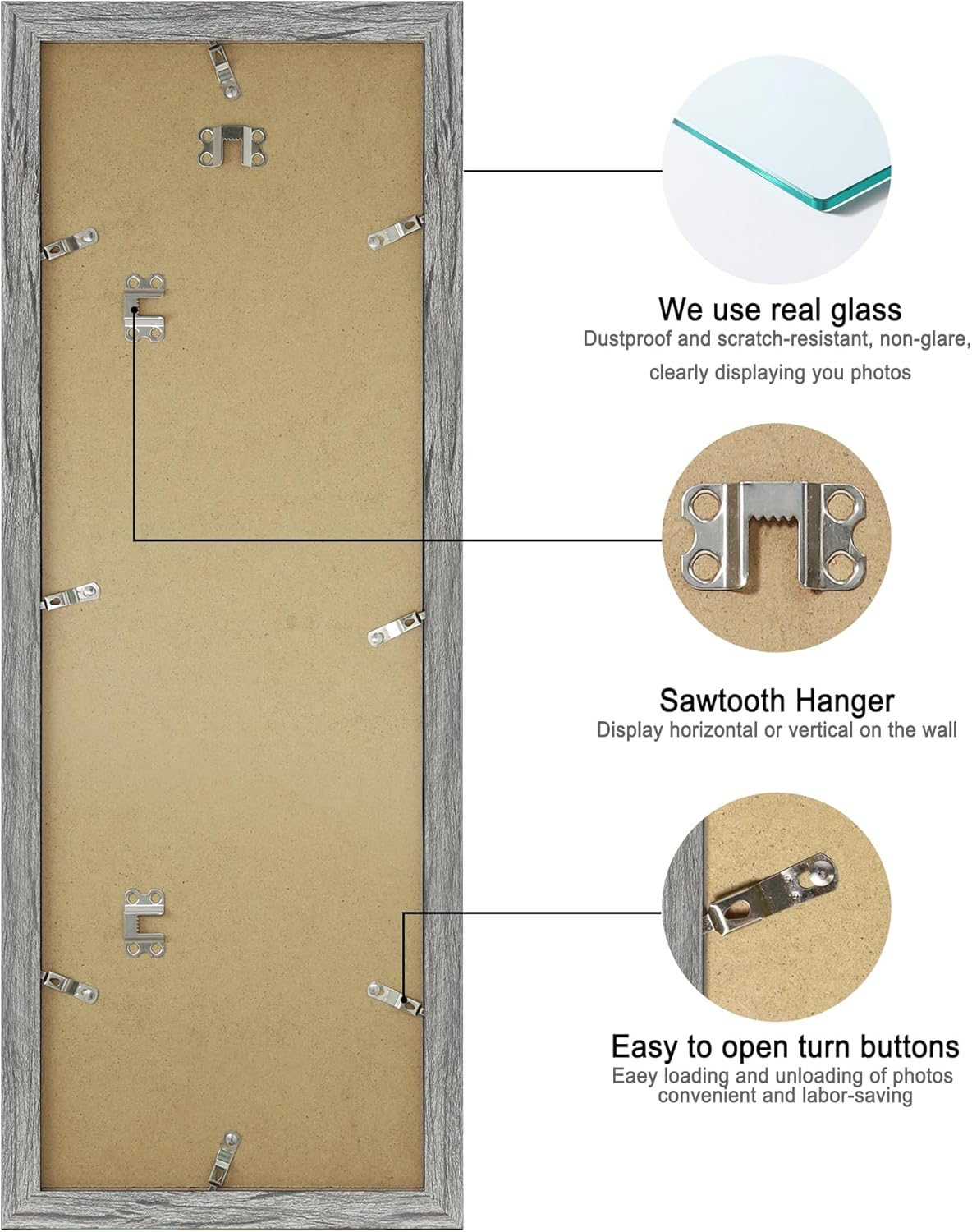 8x24 Picture Frame 2 Pack, Rustic Grey Wood Frame with Tempered Glass, Display Pictures Multiple