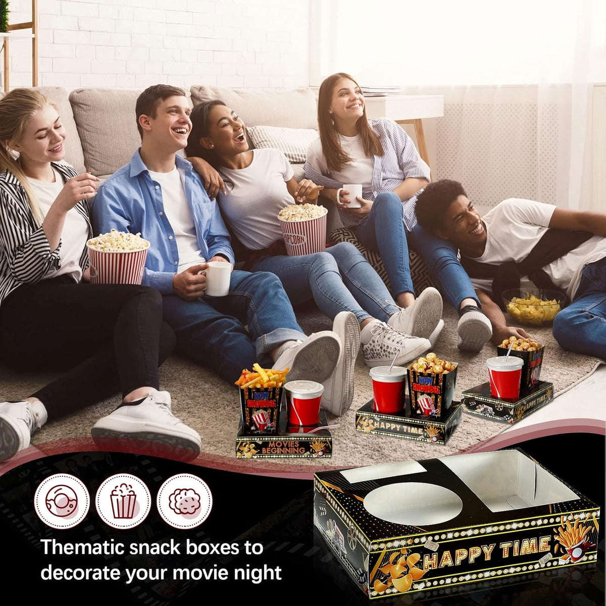 Faccito 36 Pcs Movie Night Snack Trays Movie Theater Snack Boxes Night Supply Disposable Paper
