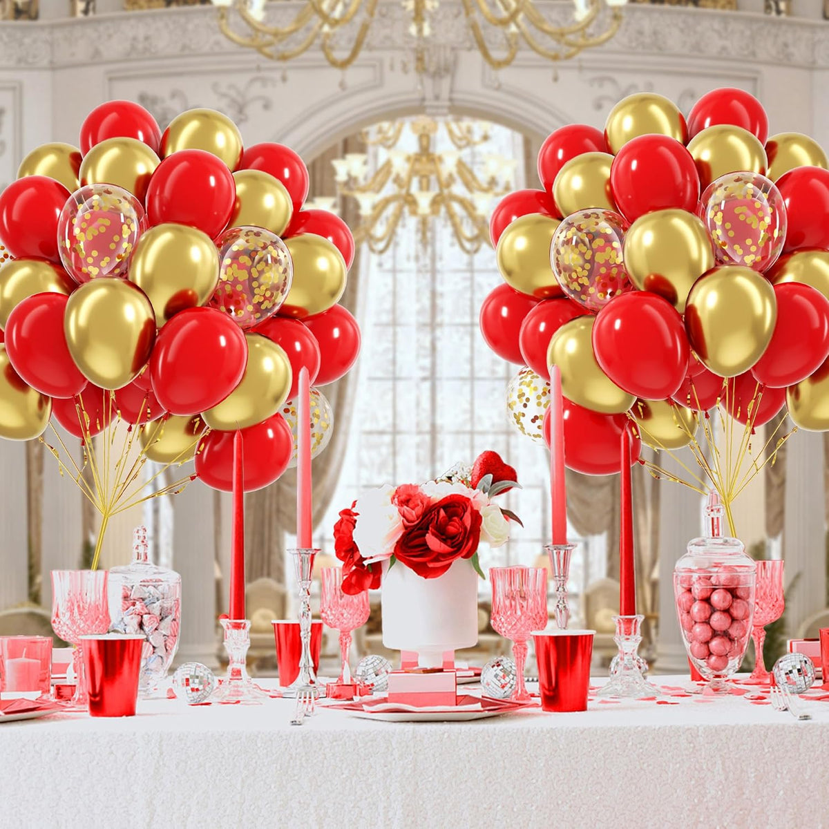 60pcs Red and Gold Balloons 12inch, Red and Gold Party Decorations with Confetti Balloons for