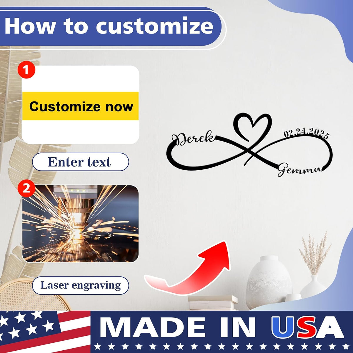 Personalized Valentine's Day Wedding Gifts For Couple Newlyweds, Custom Metal Infinity Signs With