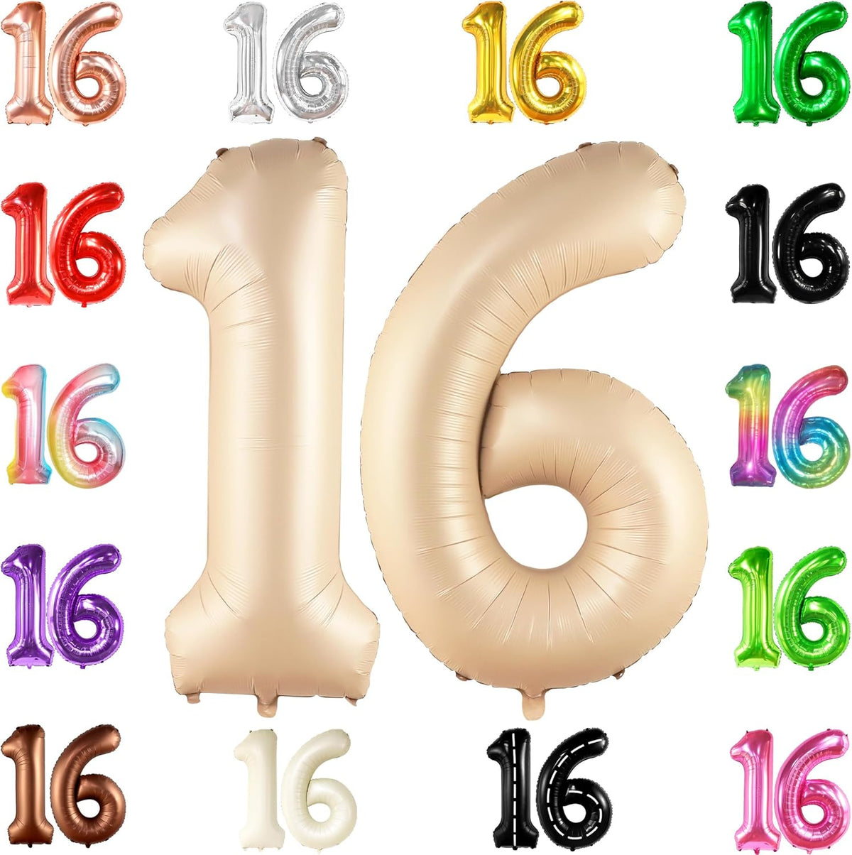 KatchOn, Giant Caramel 16 Balloon Numbers - 40 Inch | Sweet 16 Party Decorations | 16th Birthday