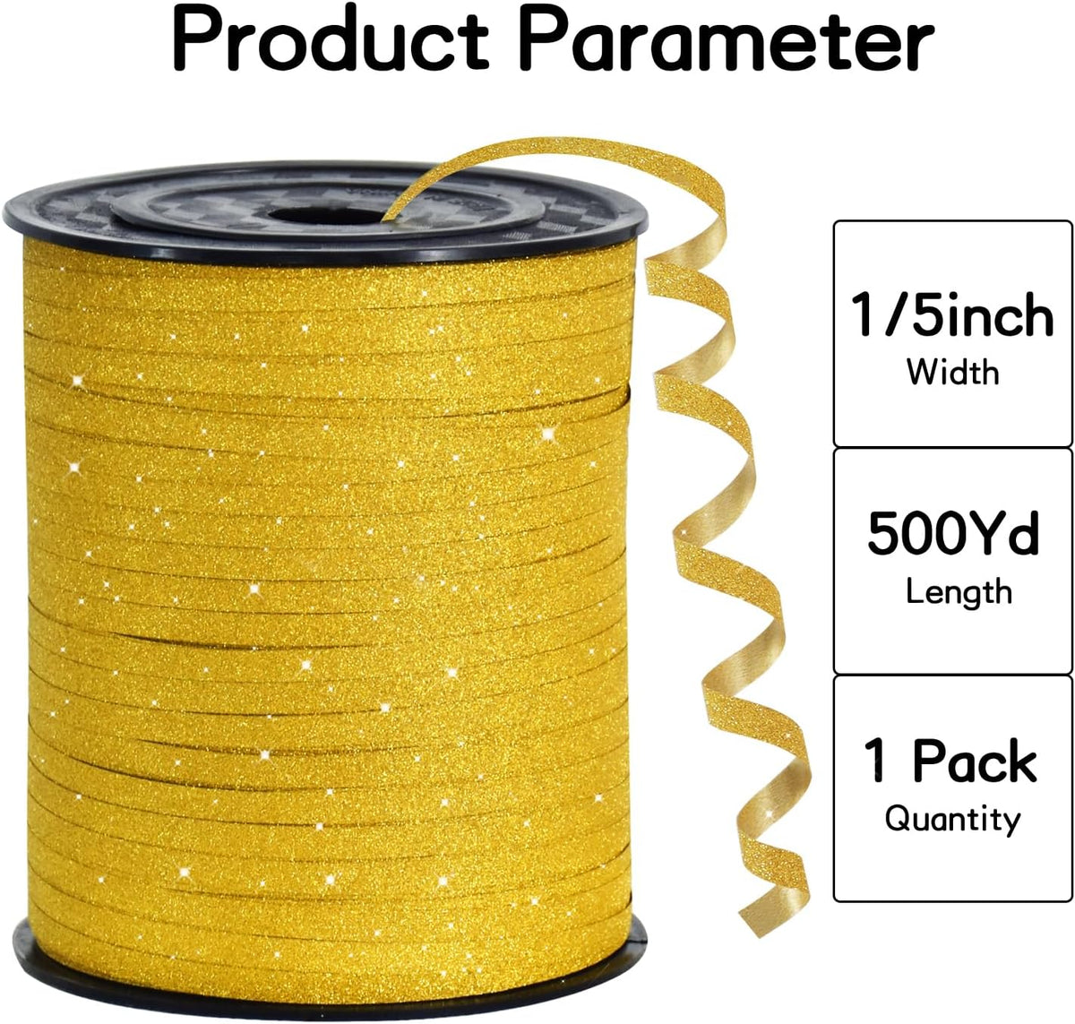 BEISHIDA Gold Glitter Ribbon - 500 Yards Curling Crimped, Shiny for Gift Wrapping, Birthday Party
