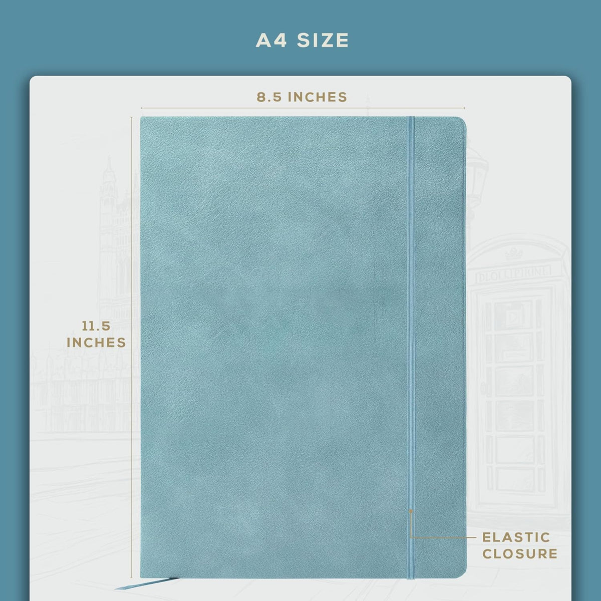 BEECHMORE BOOKS Ruled Journal Notebook, A4 8.5 x 11.5 inch 160 Lined Pages, Hardcover Leather