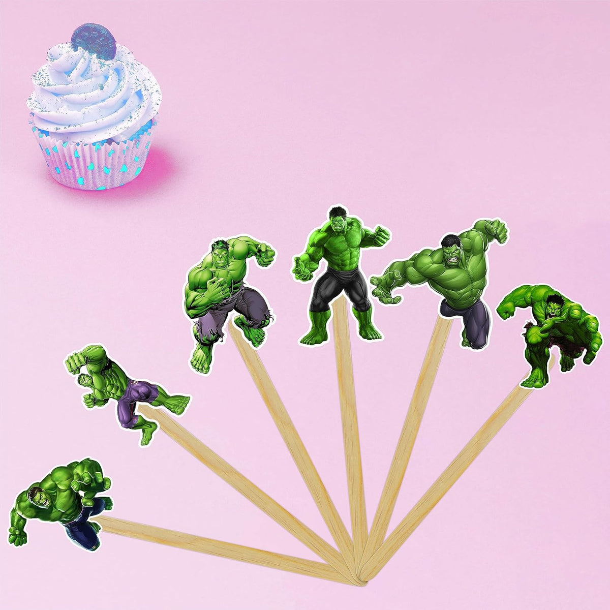 "Hlk Cupcake Topper – Superhero Theme Birthday Party Decoration – Cartoon Character Cupcake Picks