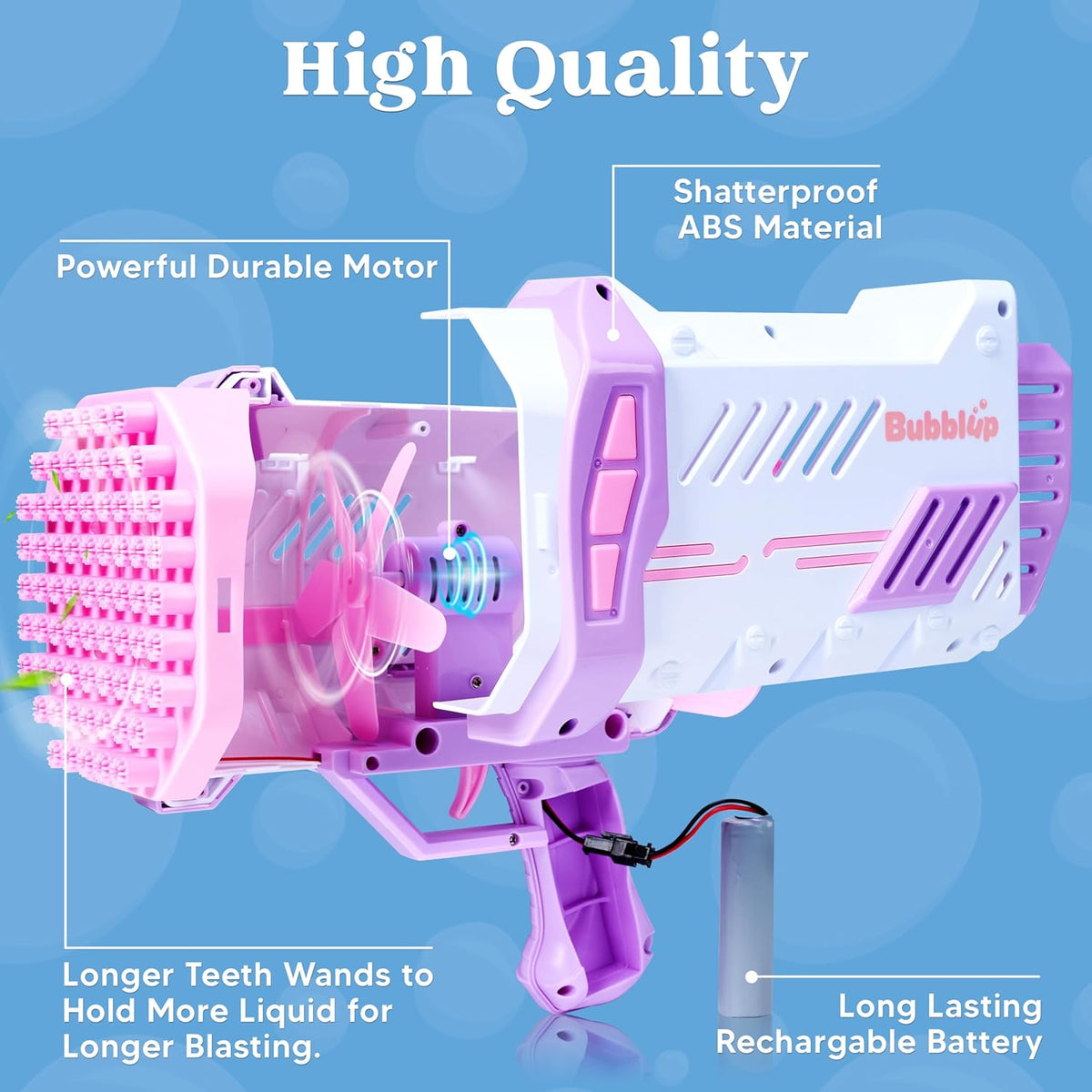 Sloosh Bubble Machine Gun W/Solution for Kids Ages 4-8, Light-Up Bazooka Rocket Shape Bubble Guns