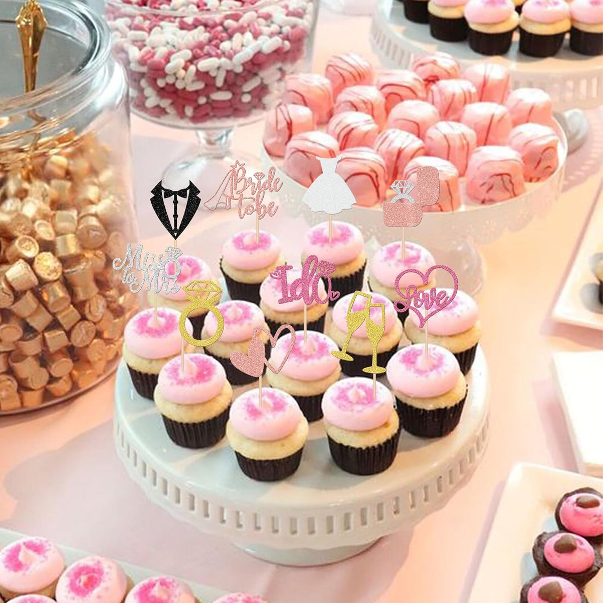 30 PCS Bride to Be Cupcake Toppers Wedding Cake Toppers I Do Love Heart Ring Miss to Mrs Cupcake