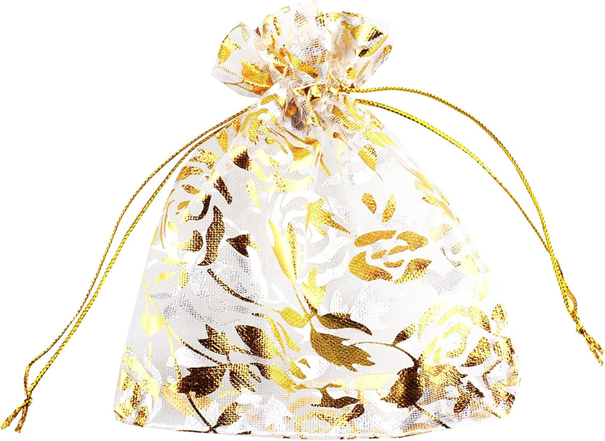 QIANHAILIZZ 100 Pack 2.8 x 3.5 Inch Flower Heart Organza Jewelry Gift Pouch Candy Pouch Drawstring