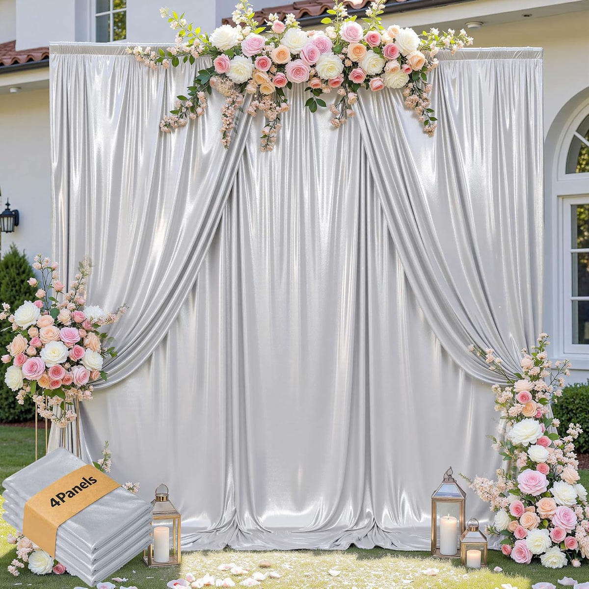 leegleri 20x10ft Thick Silver Glitter Backdrop Curtain Panels for Parties, Wrinkle Free Sequin