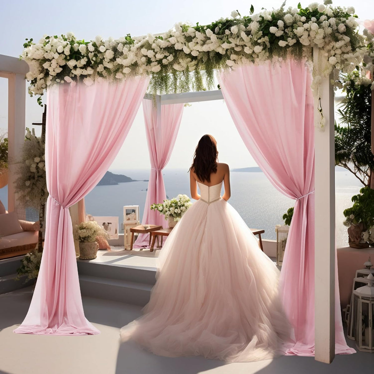 Wedding Arch Draping Fabric, 2 Panels 30" x 20Ft Dusty Rose Sheer Curtain Drapes Extra Wide & Long