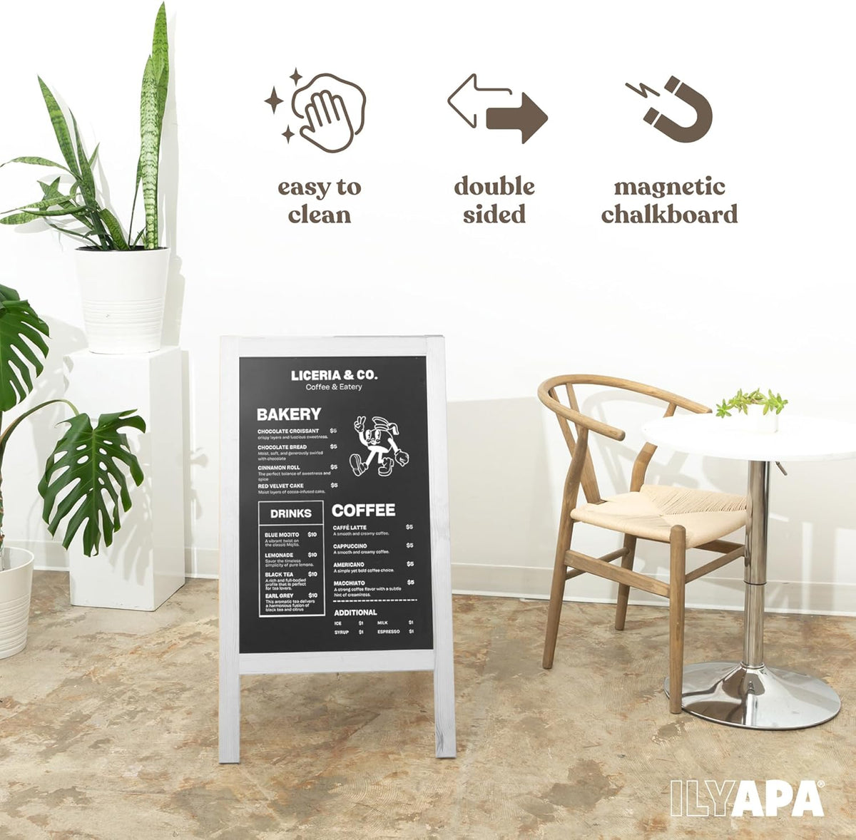 Ilyapa Wooden A-Frame Sign with Eraser & Chalk - 40 x 20 Inches Magnetic Sidewalk Chalkboard